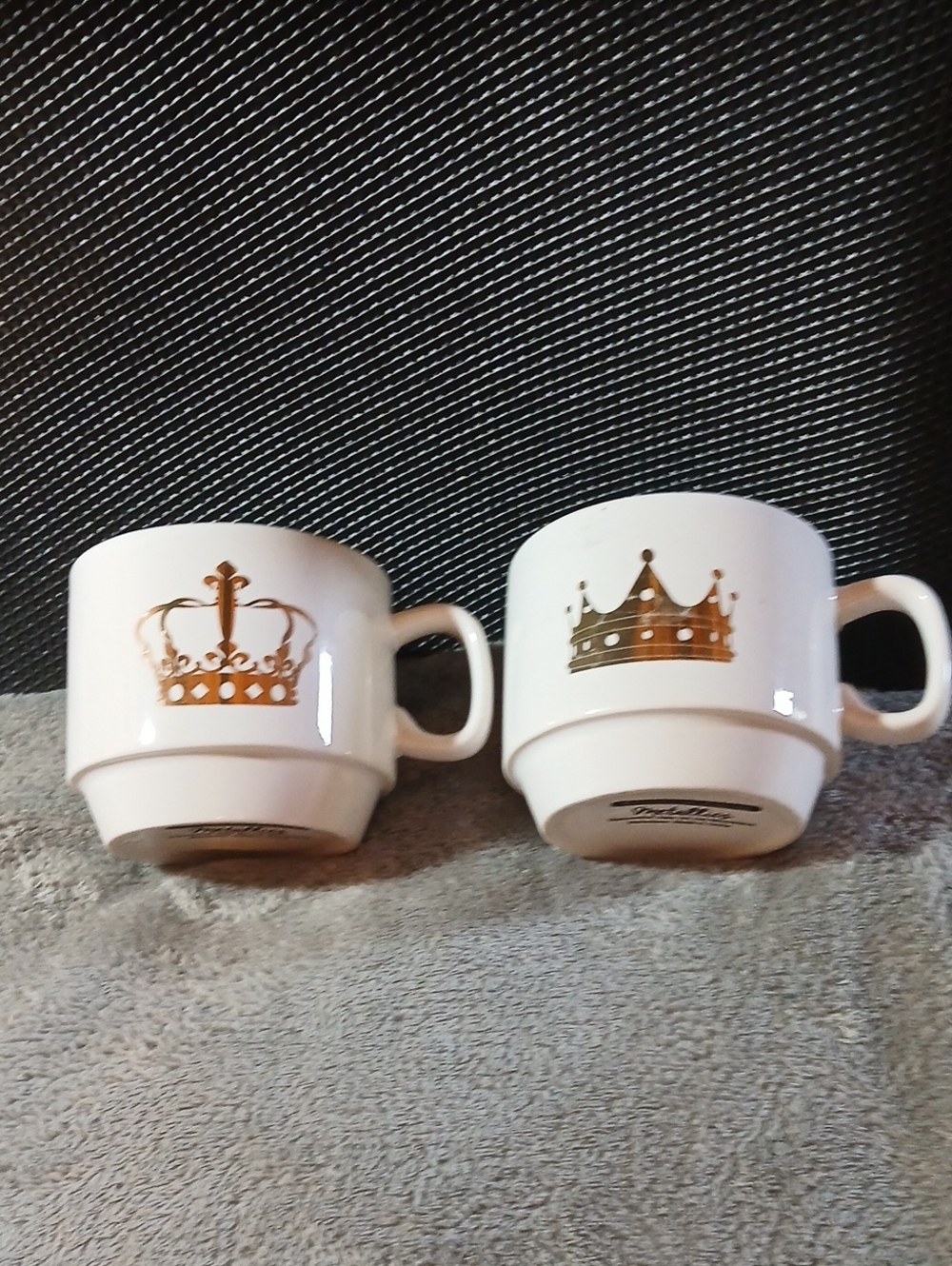 American Atelier King and Queen Crowns Set of Two Stacking Mugs White and Gold